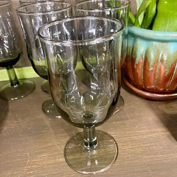 Vintage Mid Century Smoke Glasses Set of 6 - Picture 6 of 10